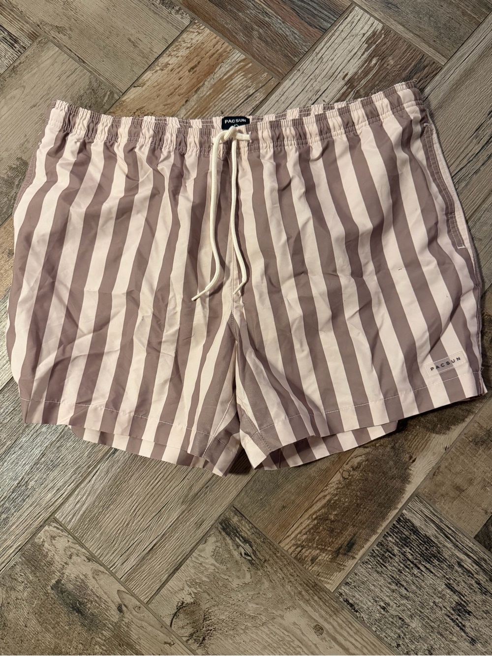 PacSun Vertical Stripe Swim Shorts in brown & Cream